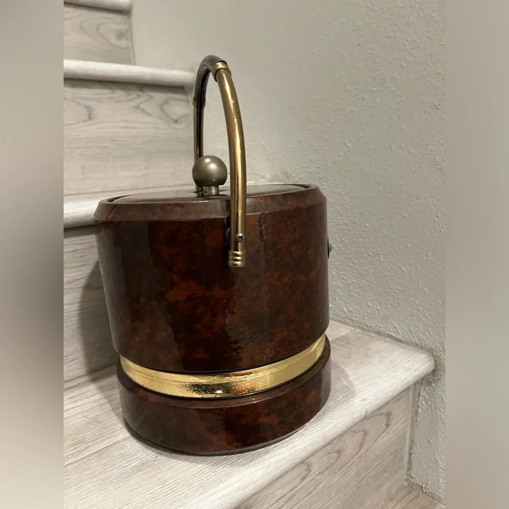 Mid-Century Italian Faux Briar Plastic Ice Bucket with Top, 1970s